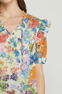 entro Floral Ruffle Sleeve Blouse in multi - women's blouse - view 5