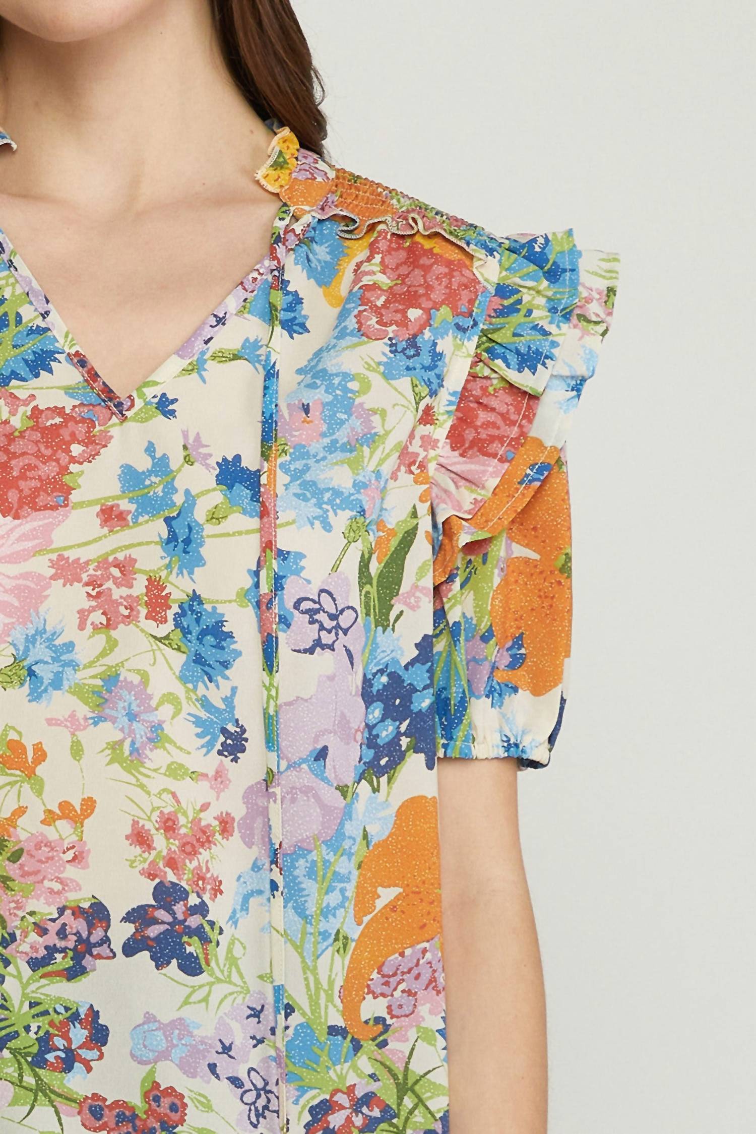 entro Floral Ruffle Sleeve Blouse in multi - women's blouse - view 5