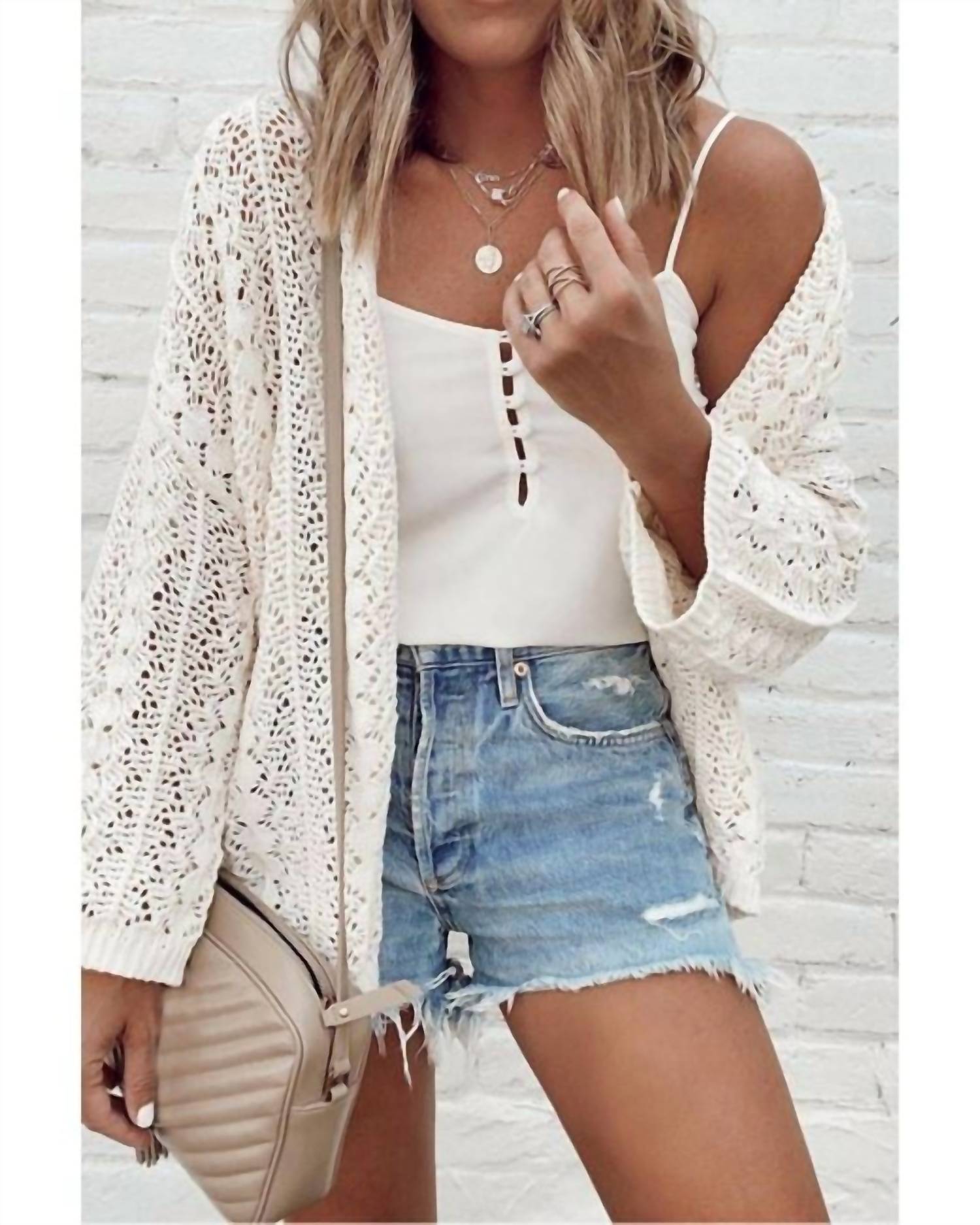 Shewin - Crochet Open Knit Cardigan