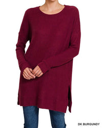 Zenana - Women's Brushed Thermal Waffle Round Neck Sweater
