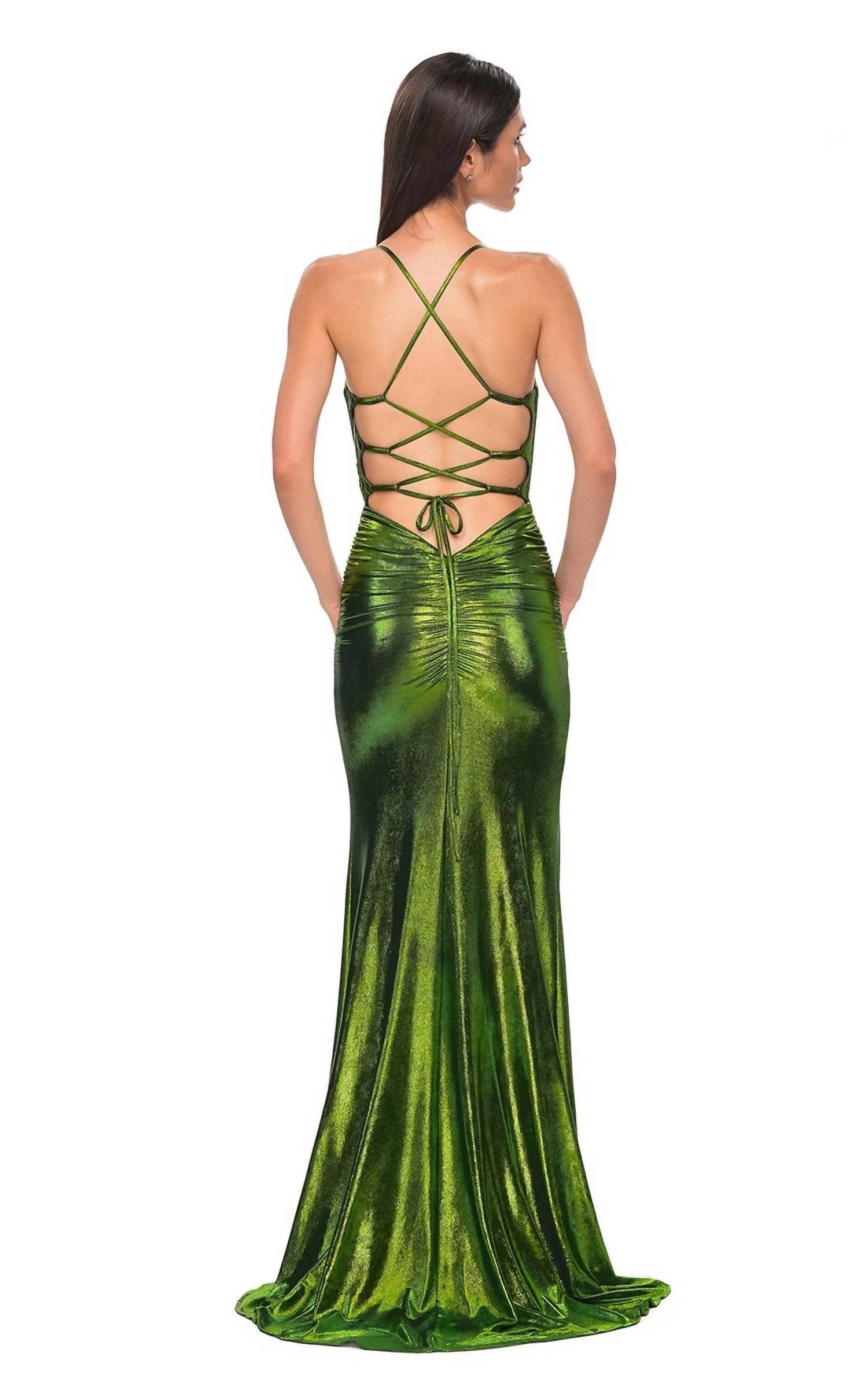 La Femme - V-neckline Floor Length Dress