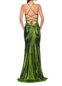 La Femme - V-neckline Floor Length Dress