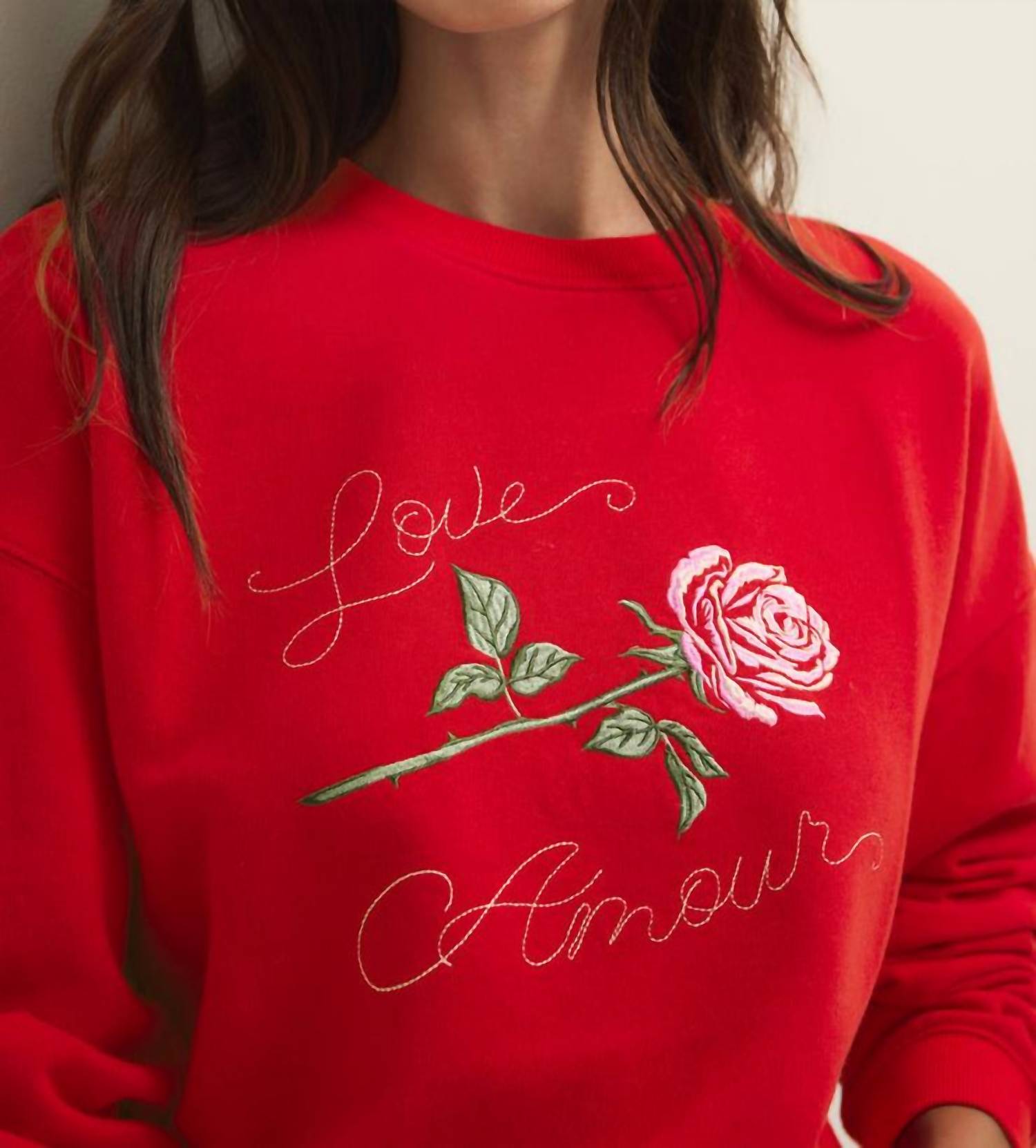 Z Supply First Date Fleece Sweatshirt in kiss me red - women's top - alternate view