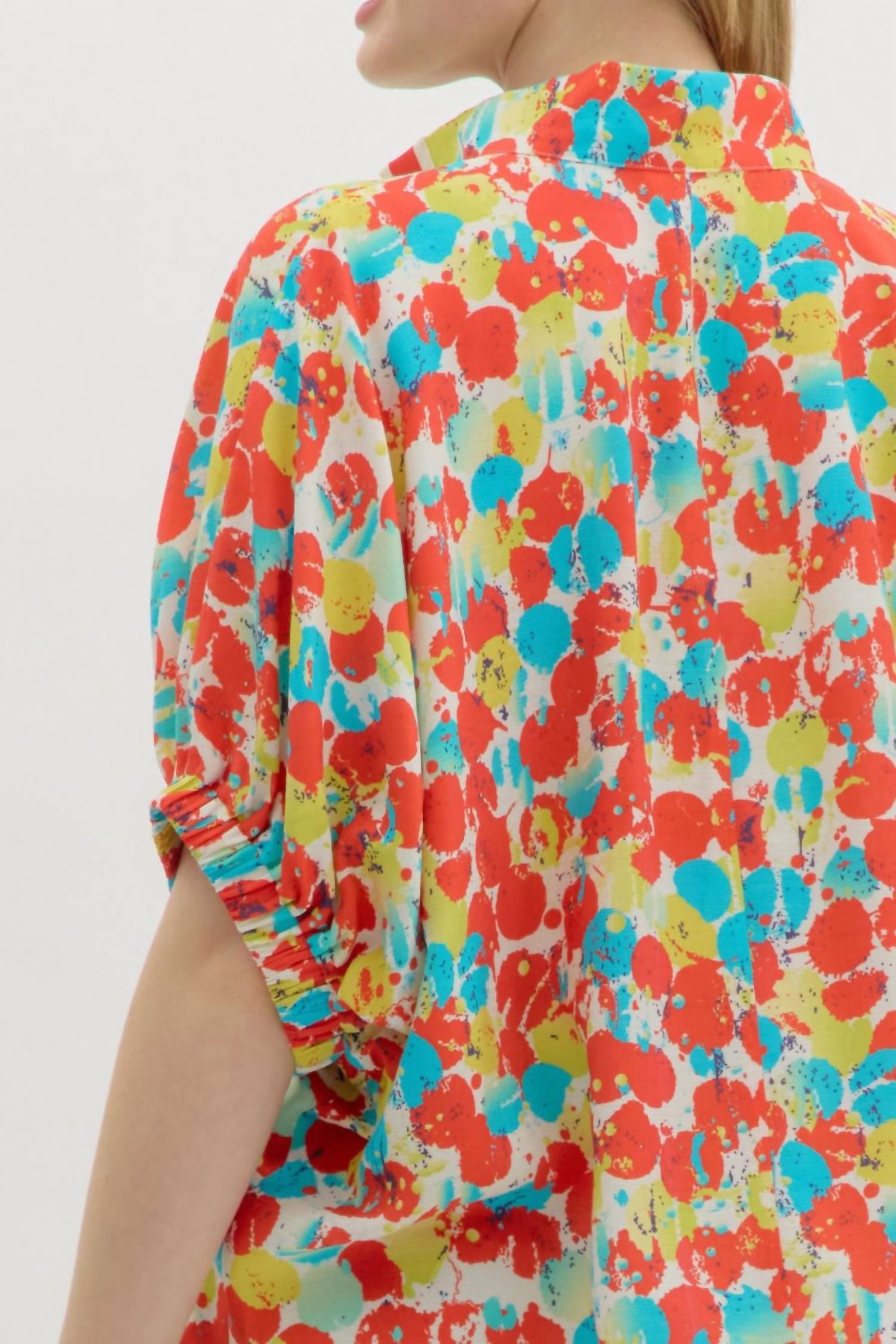 Entro - Abstract Print Dolman Sleeve Pullover Top