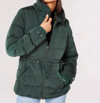 APRICOT Hooded Puffer Jacket With Sinched Waist in green - women's jacket - detail view
