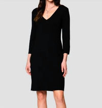 BIANA Vanessa Milano Knit Three Quarter Sleeves Sheath Midi Dress in black - women's dress