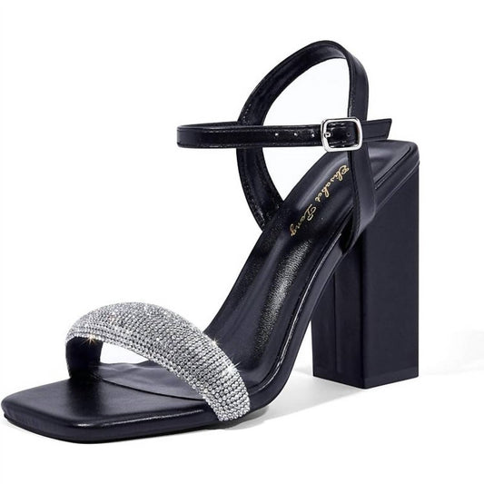 Elisabet Tang - Women's Rhinestone Ankle Strap Block Heels