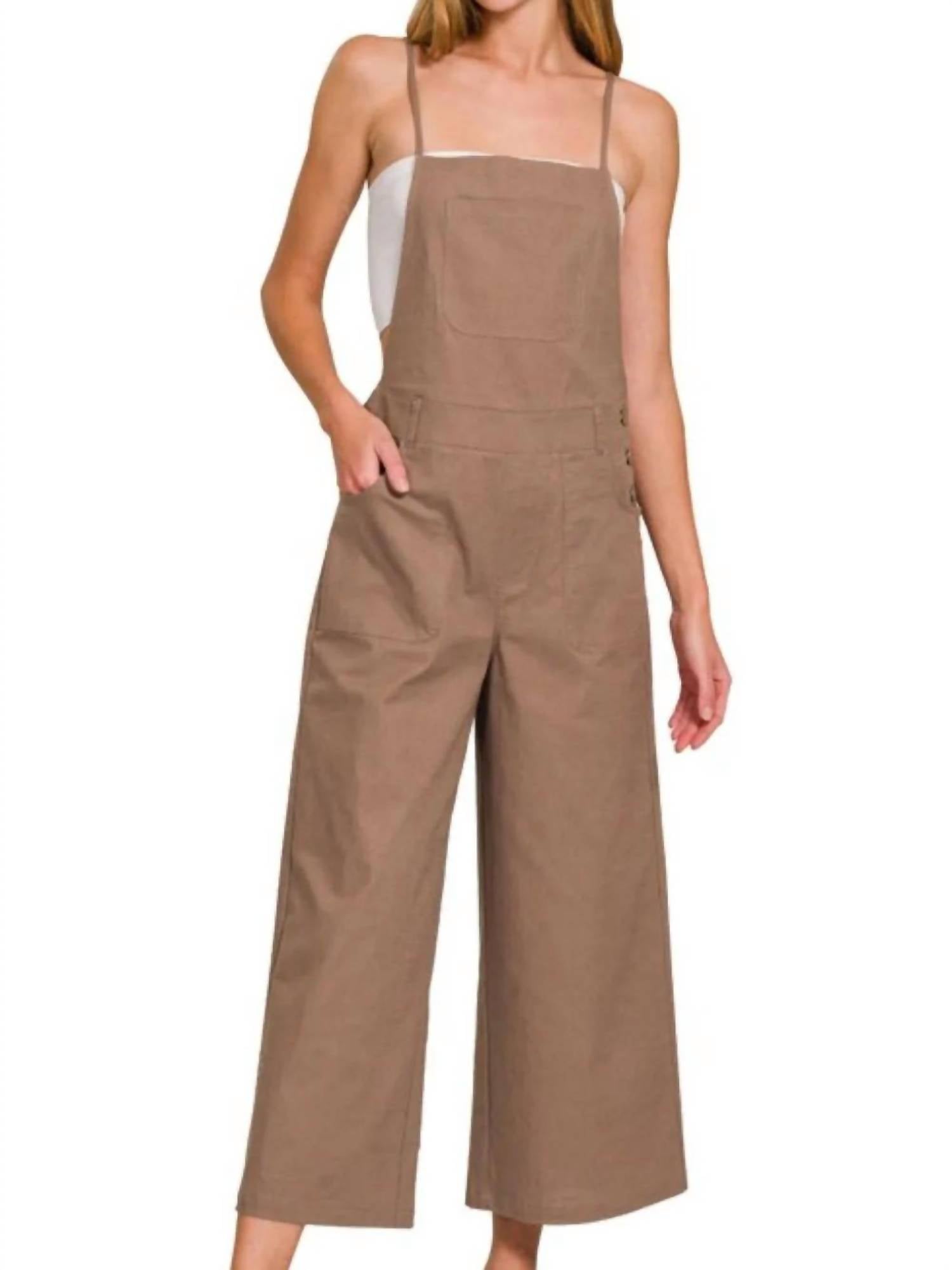Zenana - Woven Spaghetti Strap Overalls