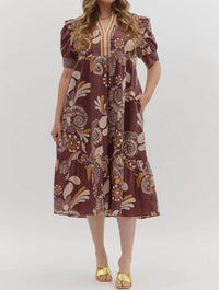 Entro - Paisley Tiered Midi Dress - Plus