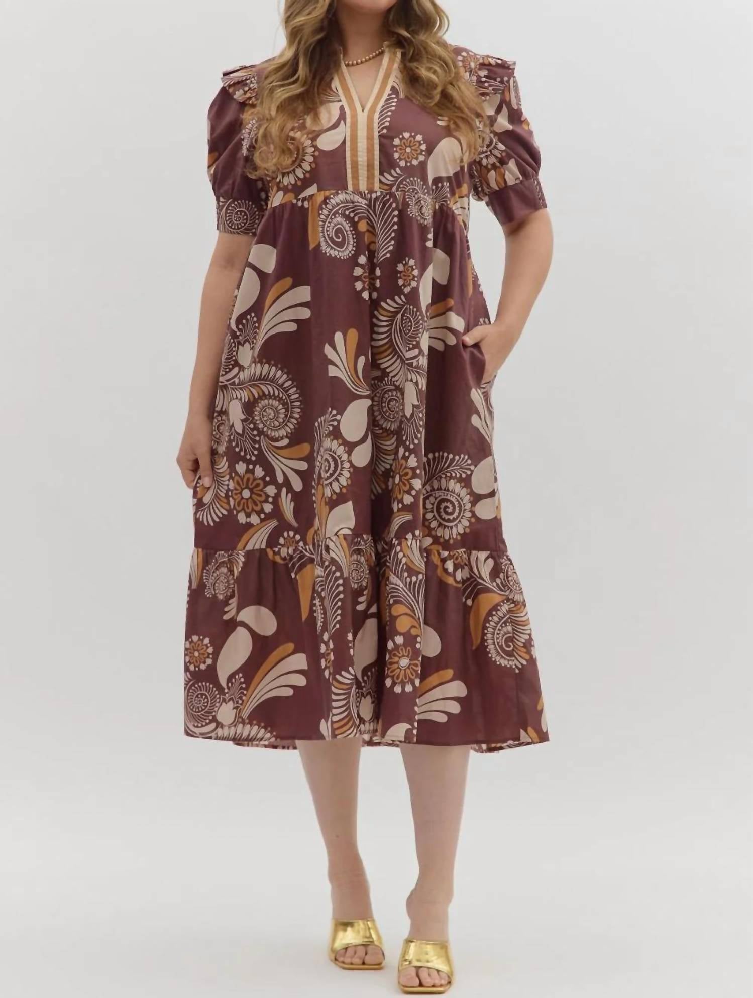 Entro - Paisley Tiered Midi Dress - Plus