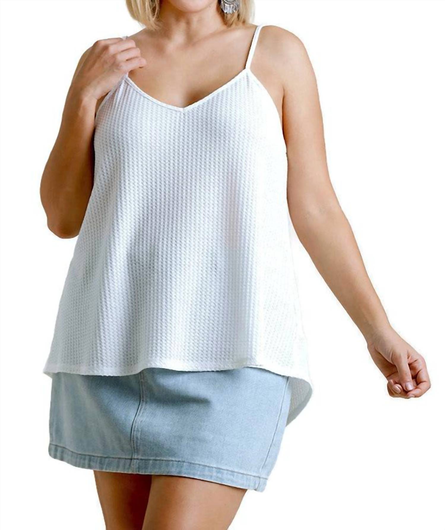 Umgee - Waffle Knit V-neck Tank Top
