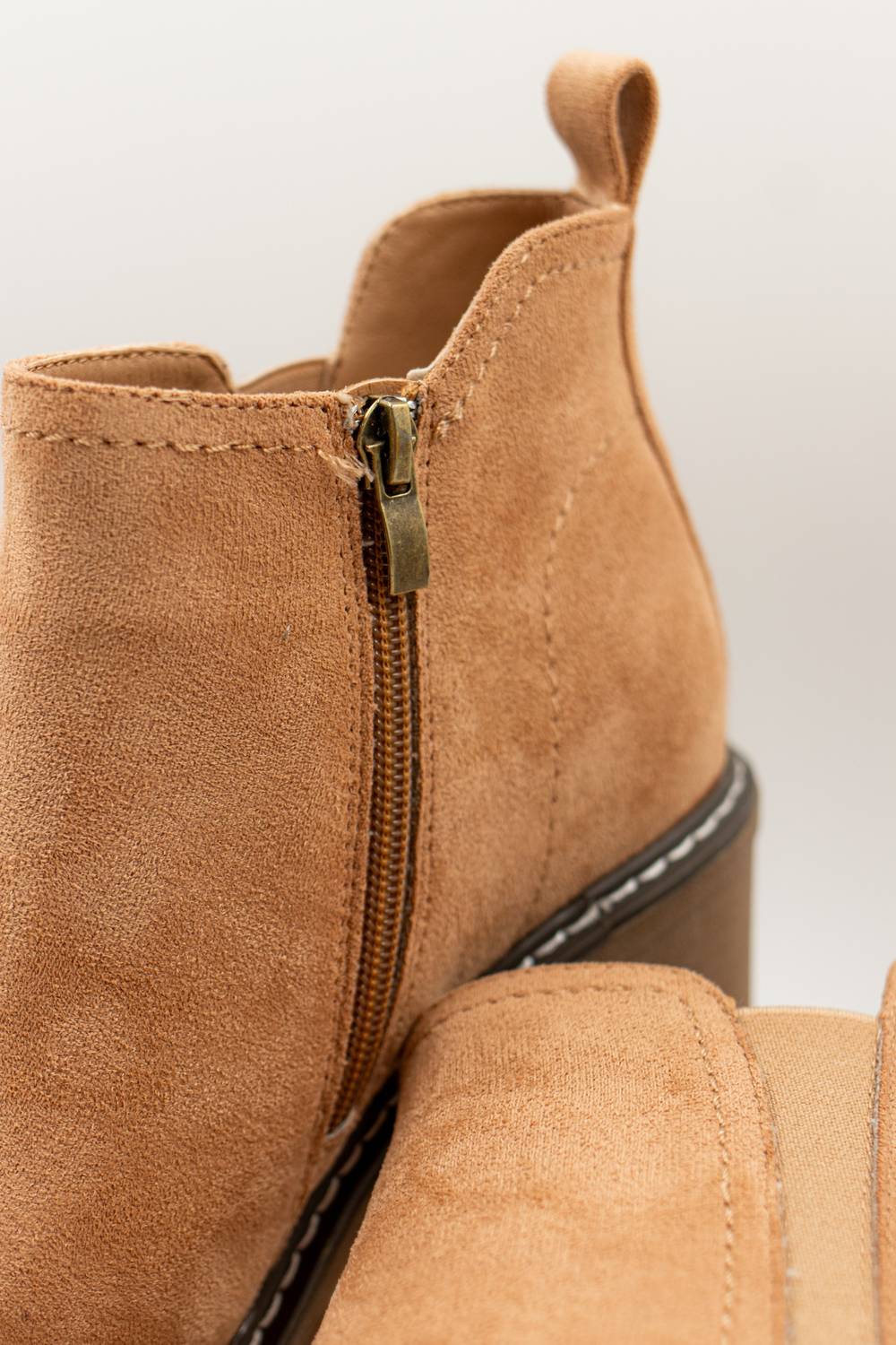 Corkys Footwear Women's Sutton Block Heel Bootie in brown - women's shoe - detail view