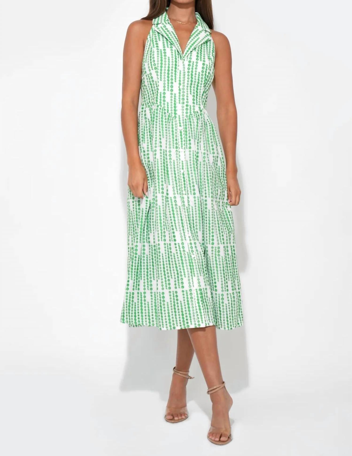 adelyn rae Ruby Halter Embroidered Midi Dress in green - women's dress