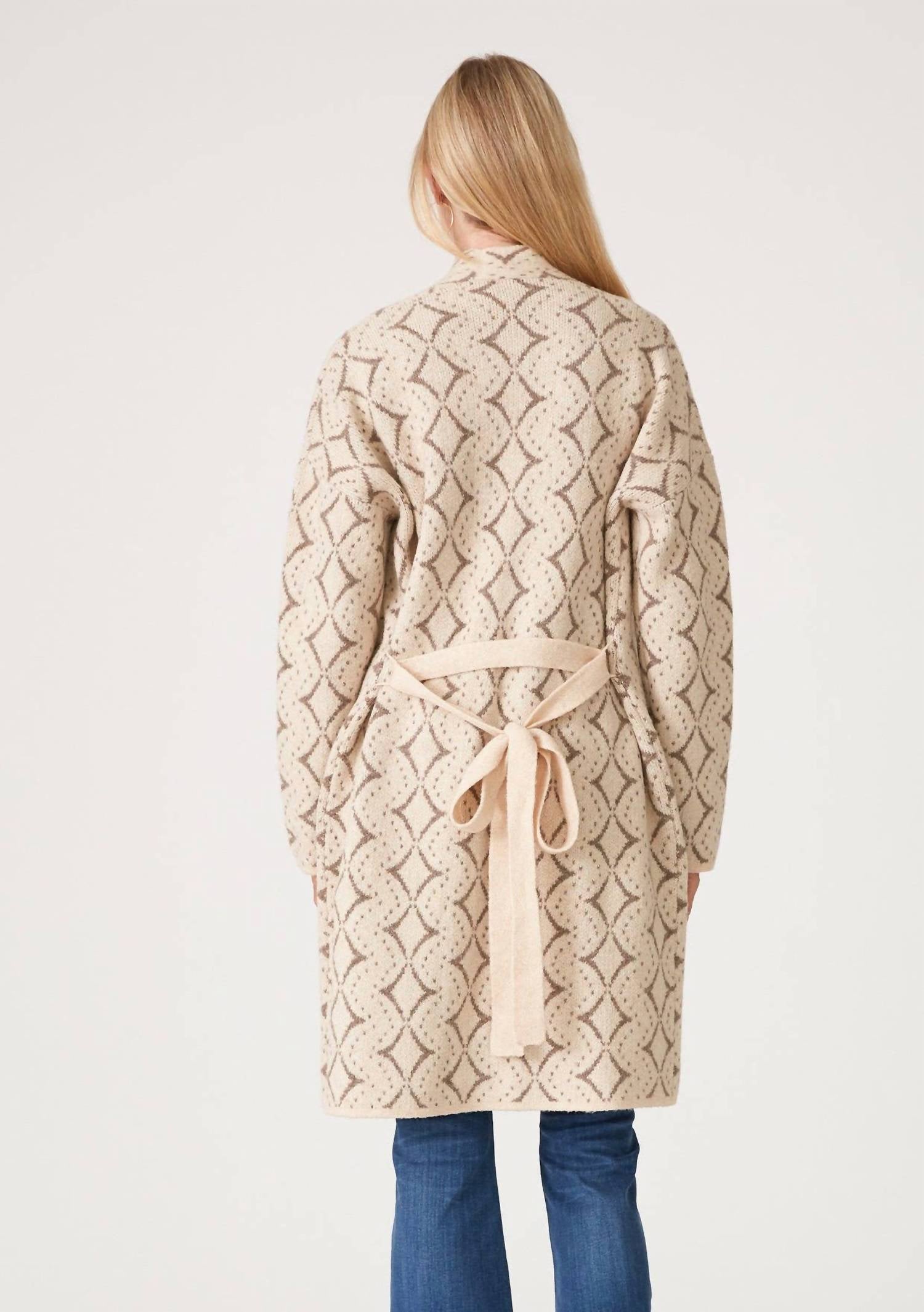 Lovestitch - Diamond Jacquard Belted Cardigan