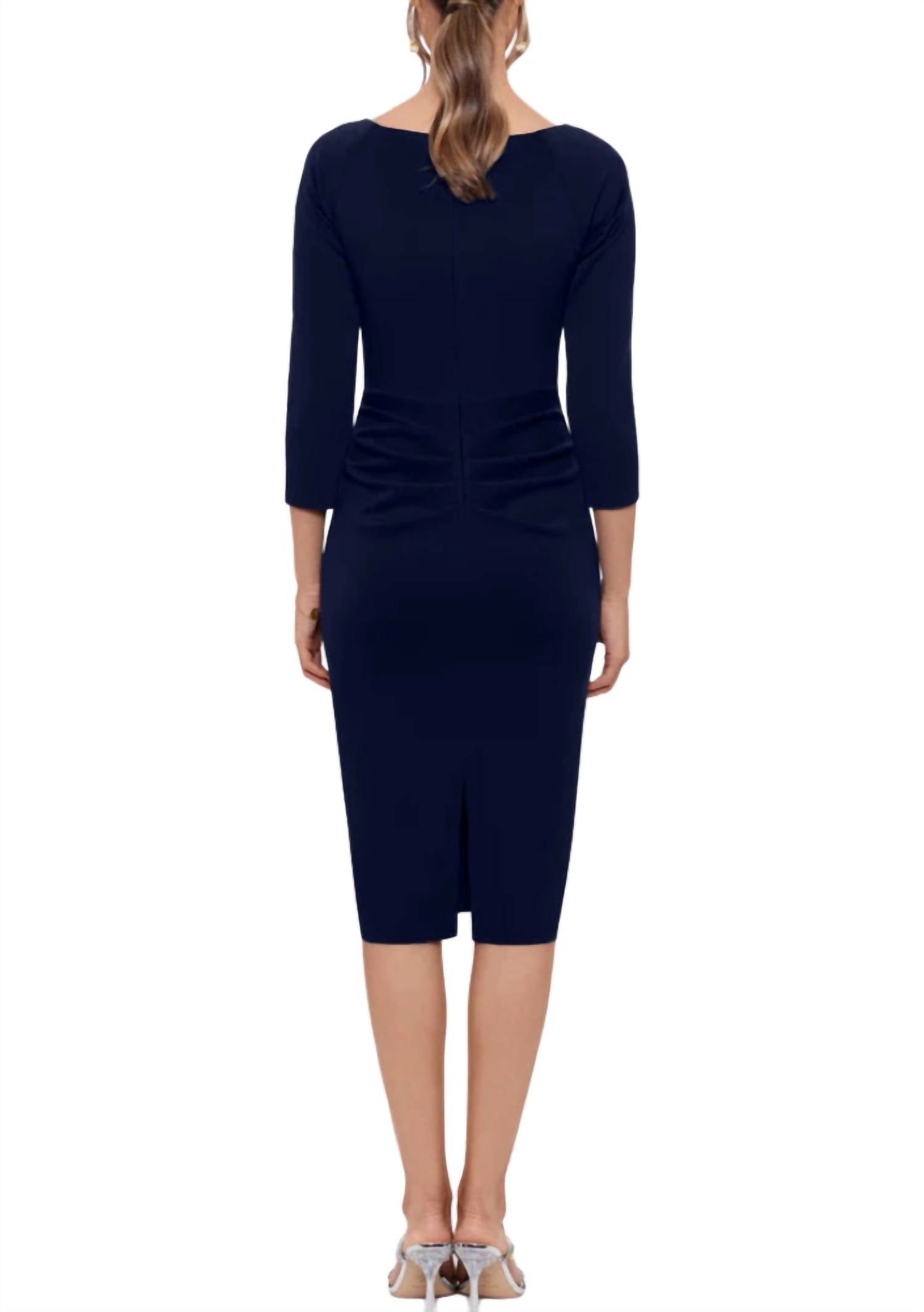 Xscape - V-neck Side Ruffle Sheath Dress