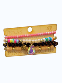 Pink Panache Women's Stretch Stack Bracelet Set in pink rainbow purple tan beaded - women's jewelry