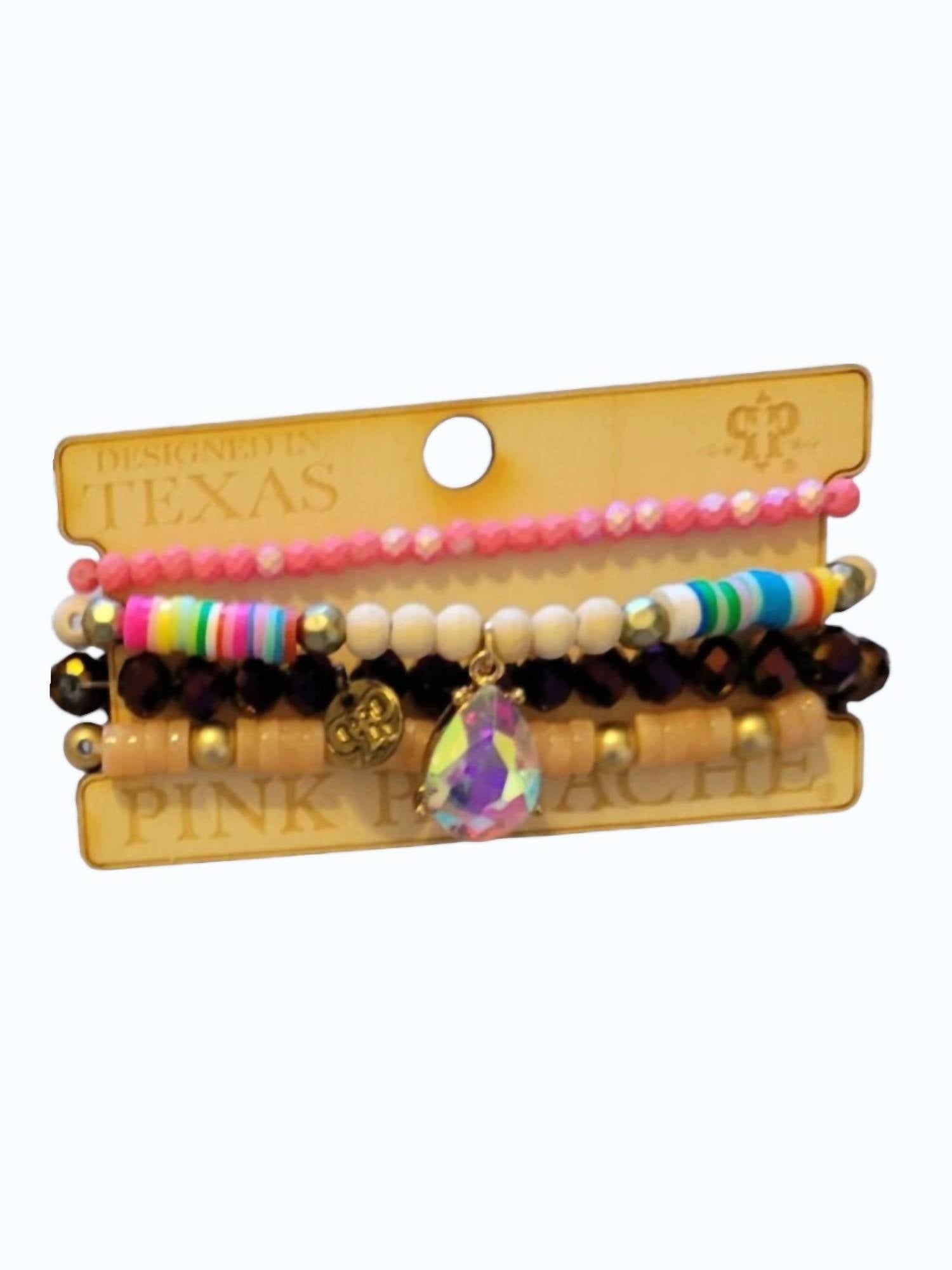 Pink Panache Women's Stretch Stack Bracelet Set in pink rainbow purple tan beaded - women's jewelry