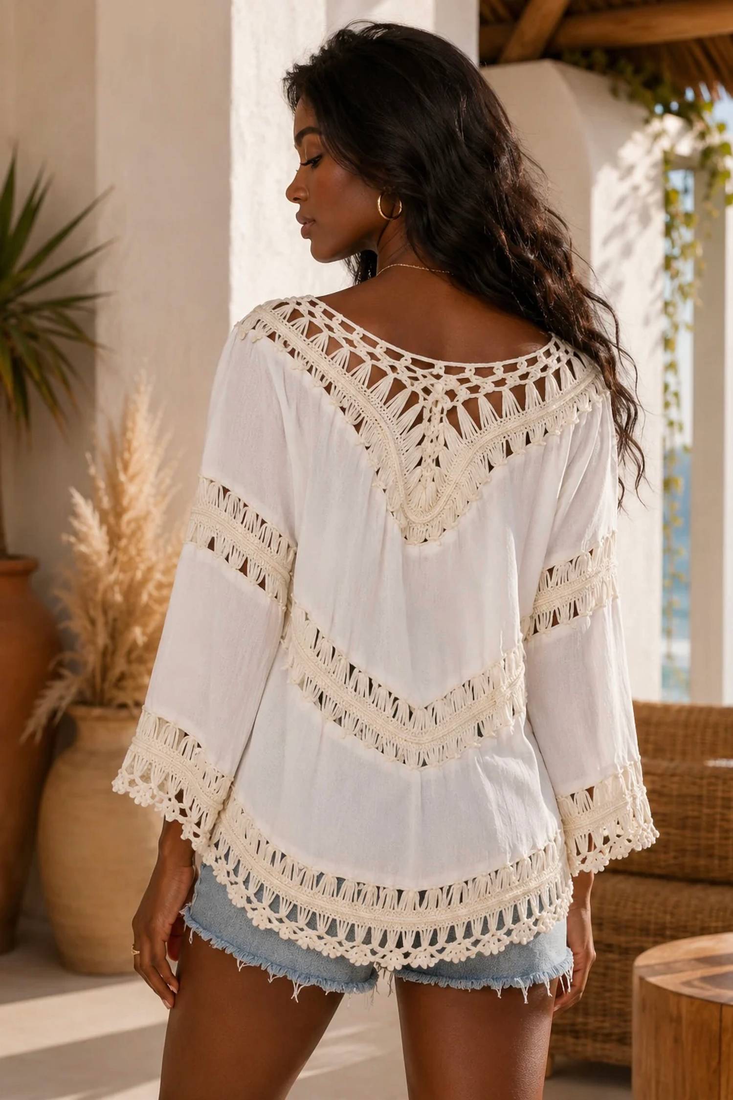 Surelymine - Crochet Lace Boho Blouse