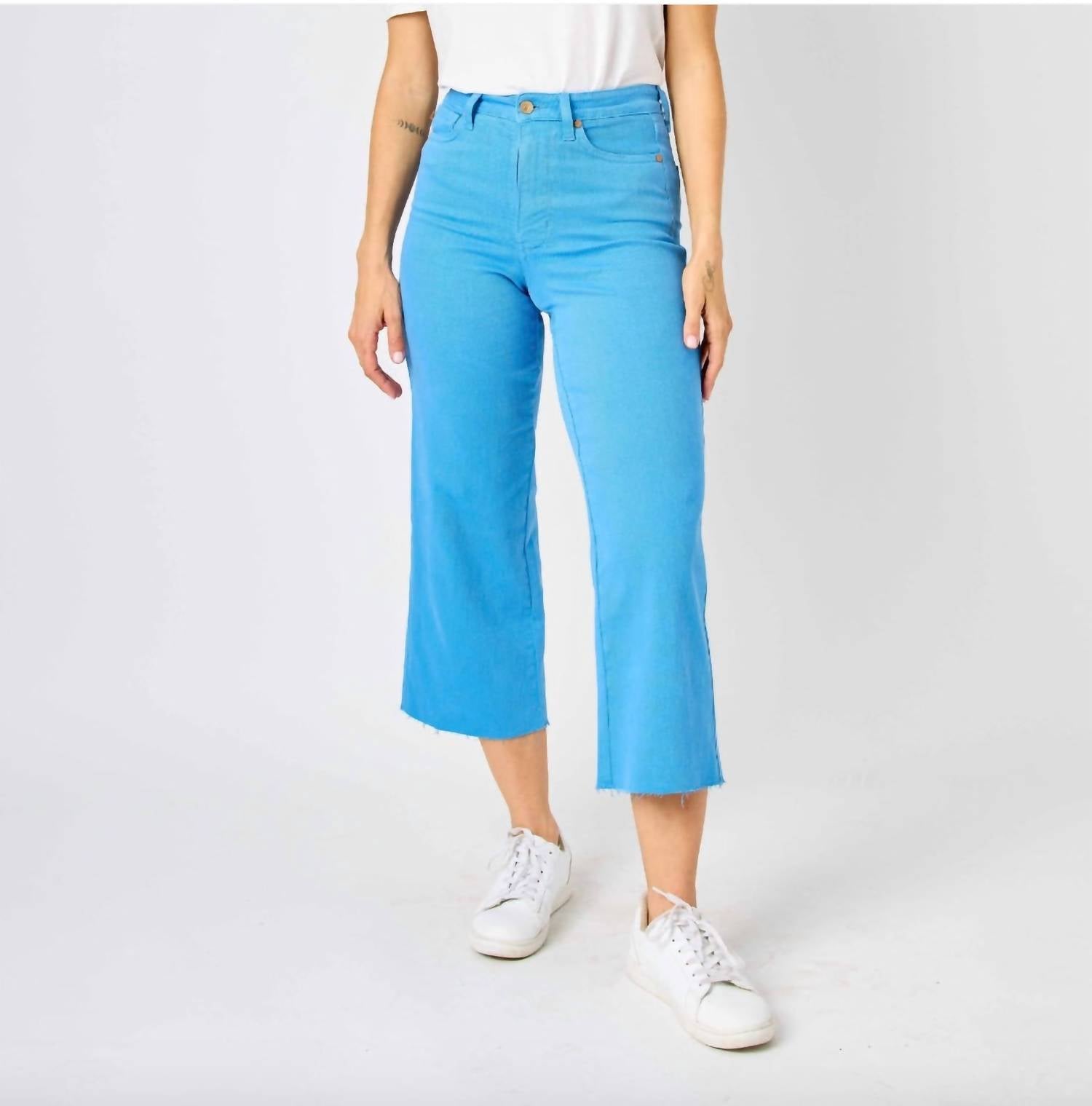 Judy Blue - Dyed Tummy Control Wide Leg Crop Jeans