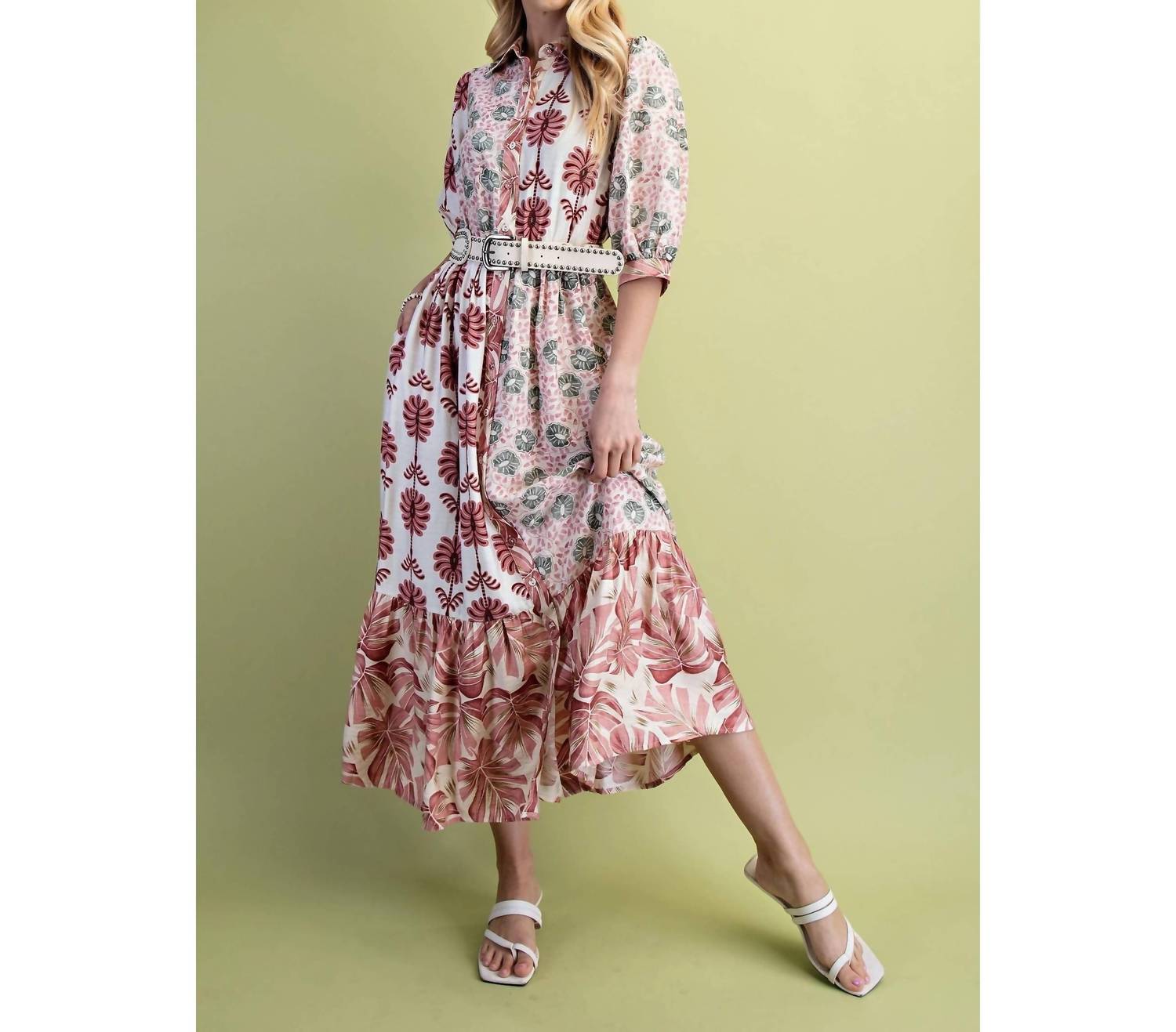 Style USA Susan Shirt Dress in pink mix - women's dress - detail view