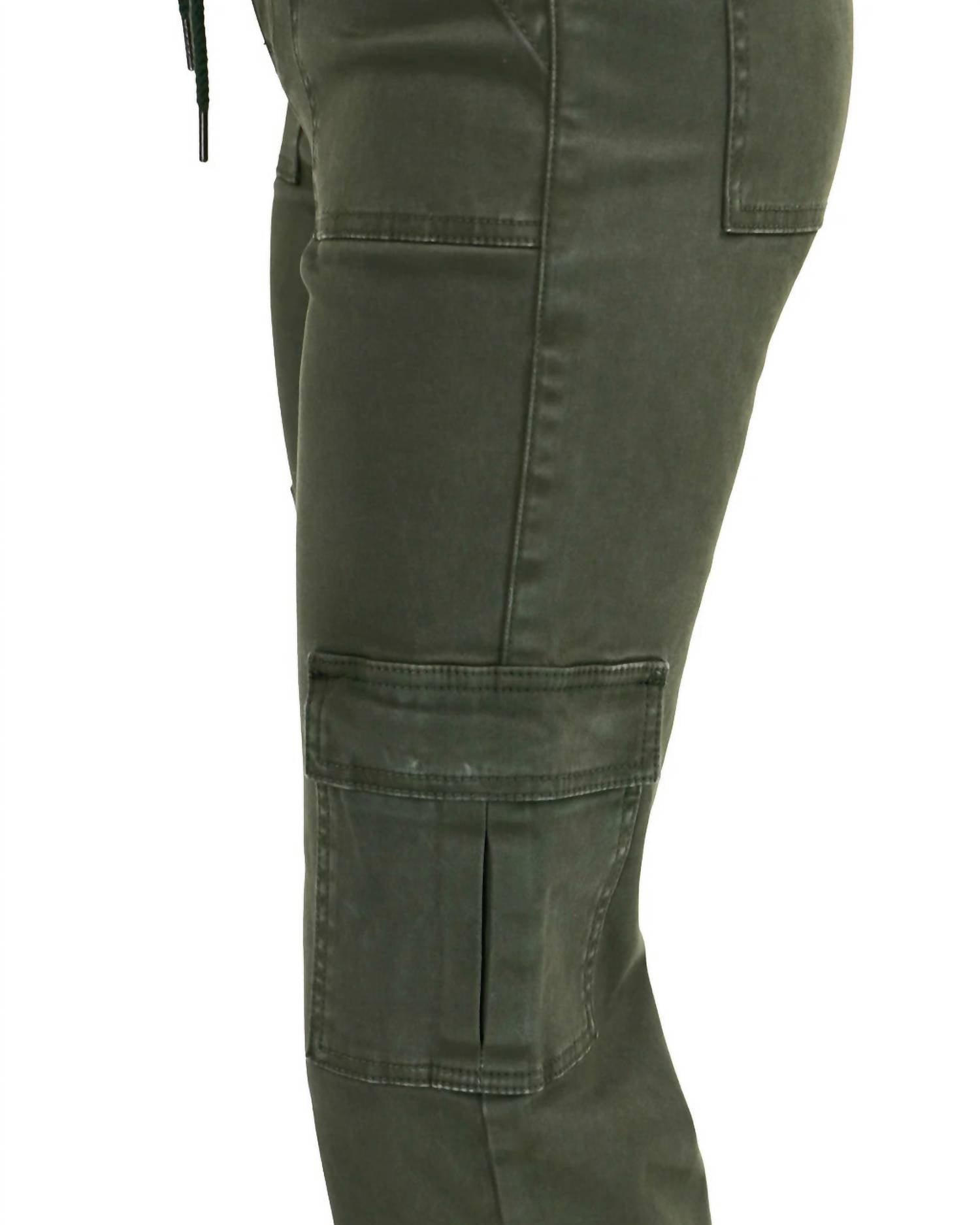 Grace and Lace Women's Sueded Twill Cargo Pants in deep green - women's pants - detail view