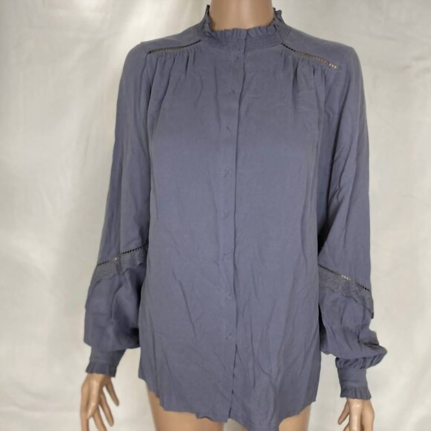 Go by Go Silk Women's Go Free Ruffle Silk Blouse in dusty blue - women's blouse