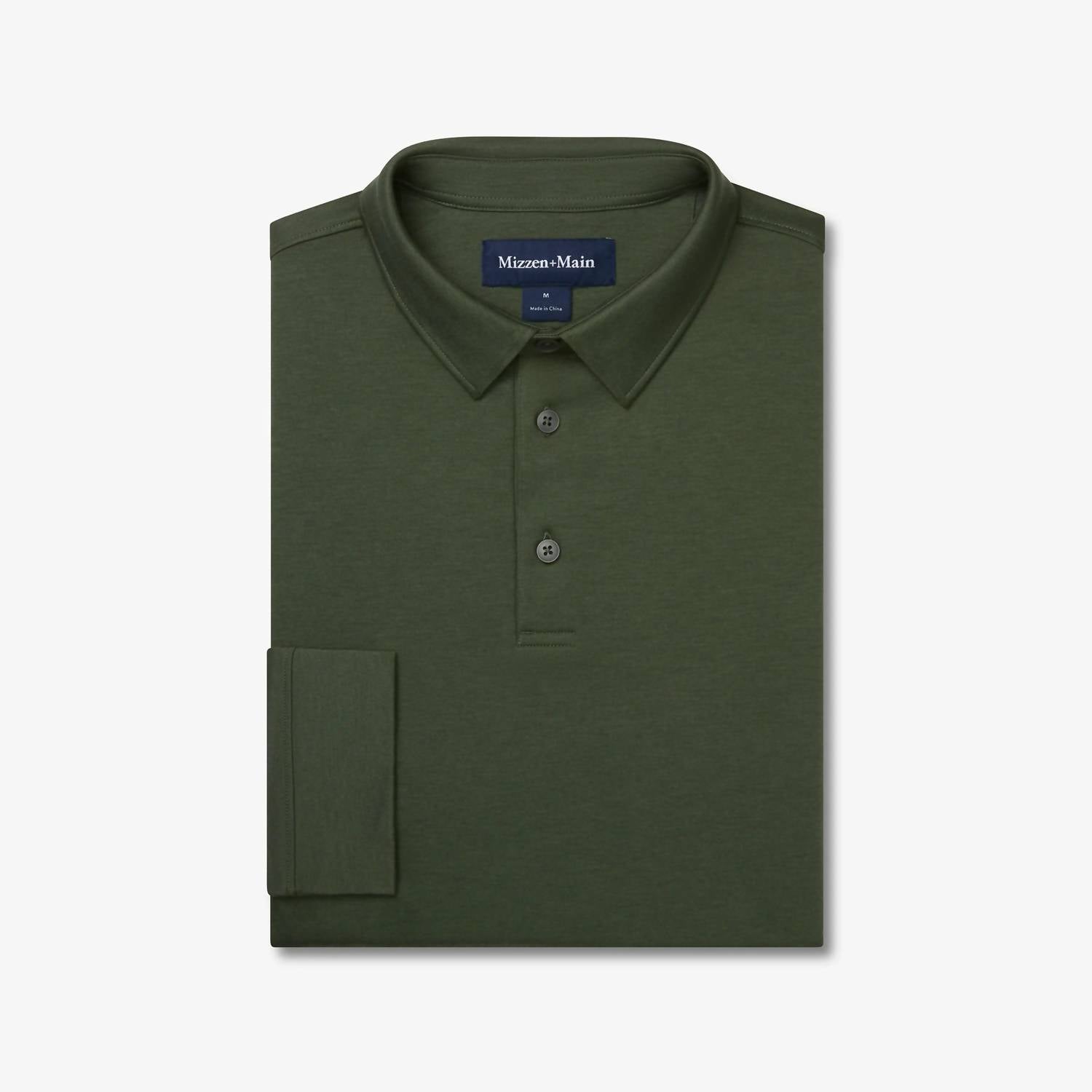 Mizzen + Main Kent Long Sleeve Polo in olive - men's shirt - view 5