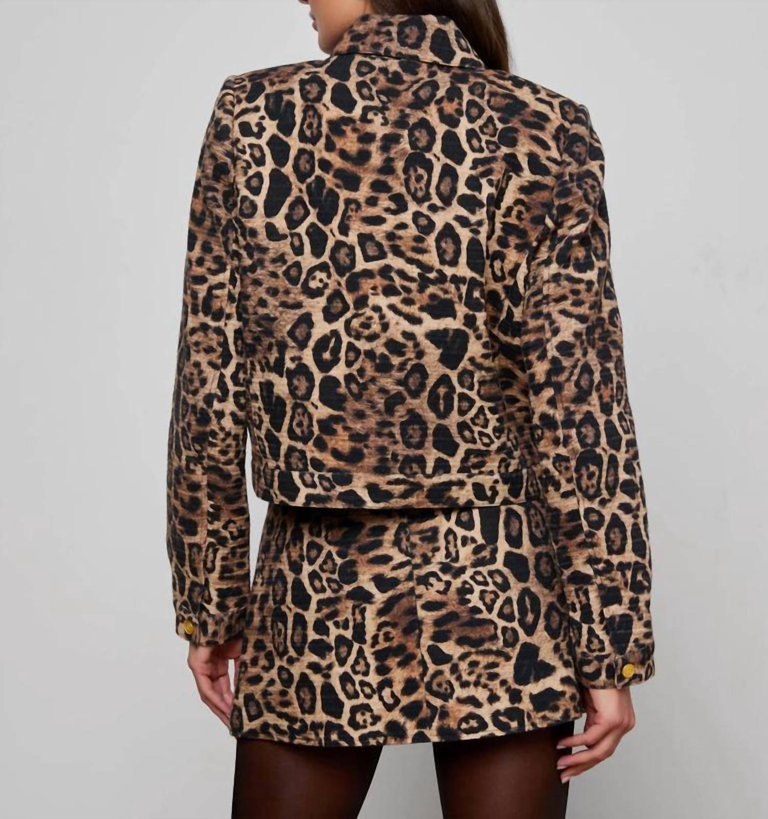 L'Agence Nyx Cropped Jacket in brown patch leopard - women's jacket - alternate view