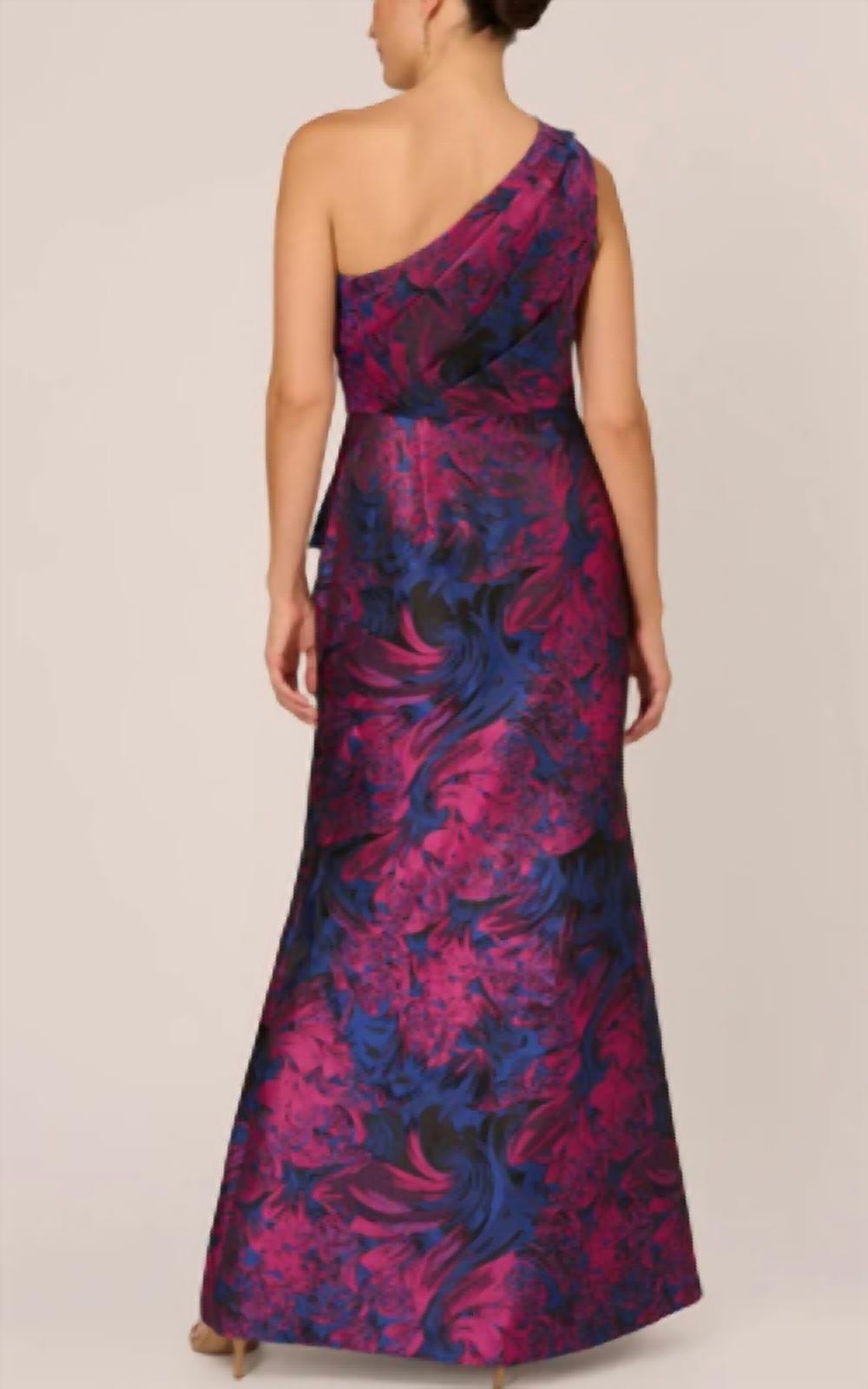 Adrianna Papell - One Shoulder Jacquard Mermaid Gown With Drape Detail