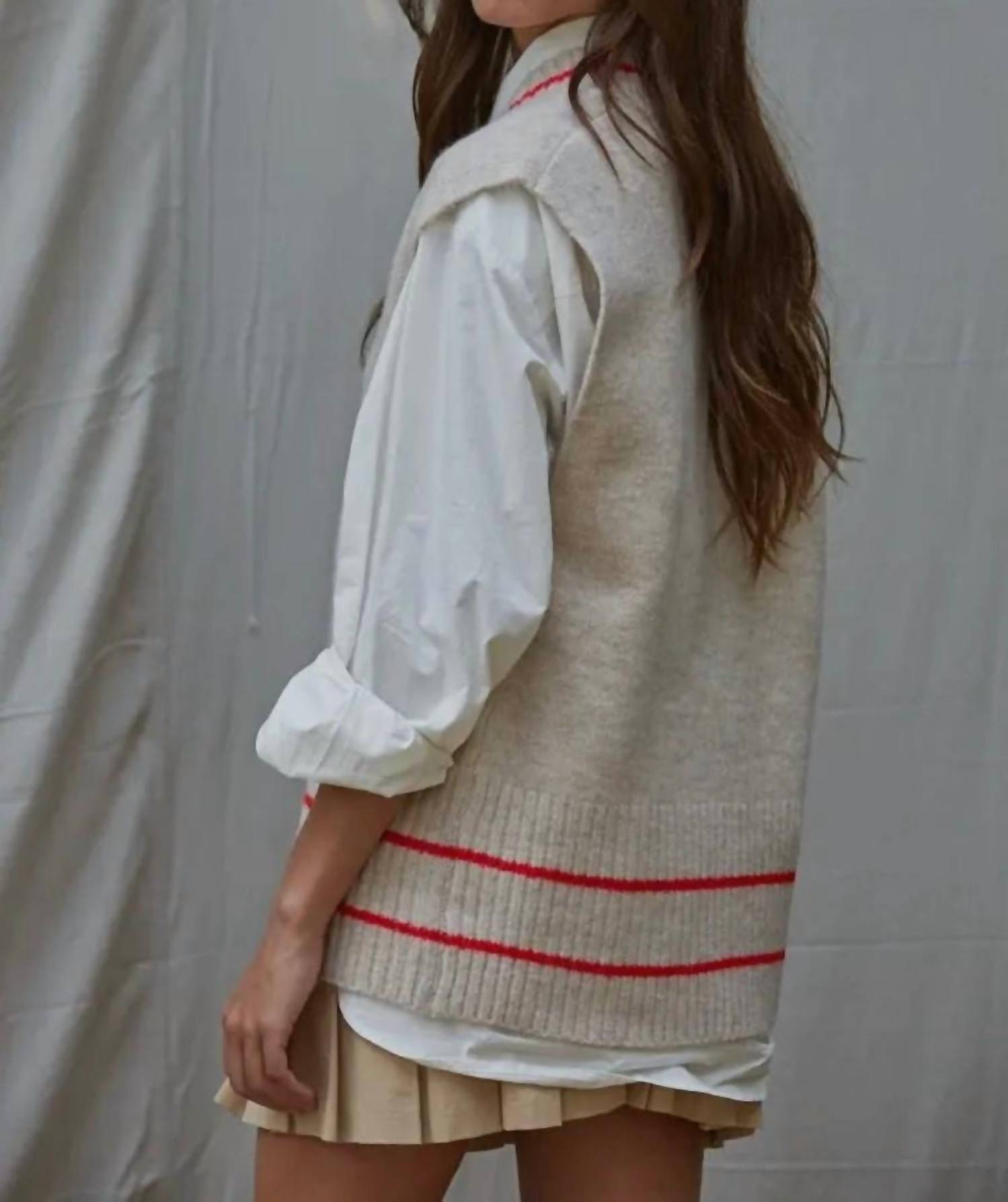 By Together - Knit Sweater Vest Top With Pinter Striped Detail