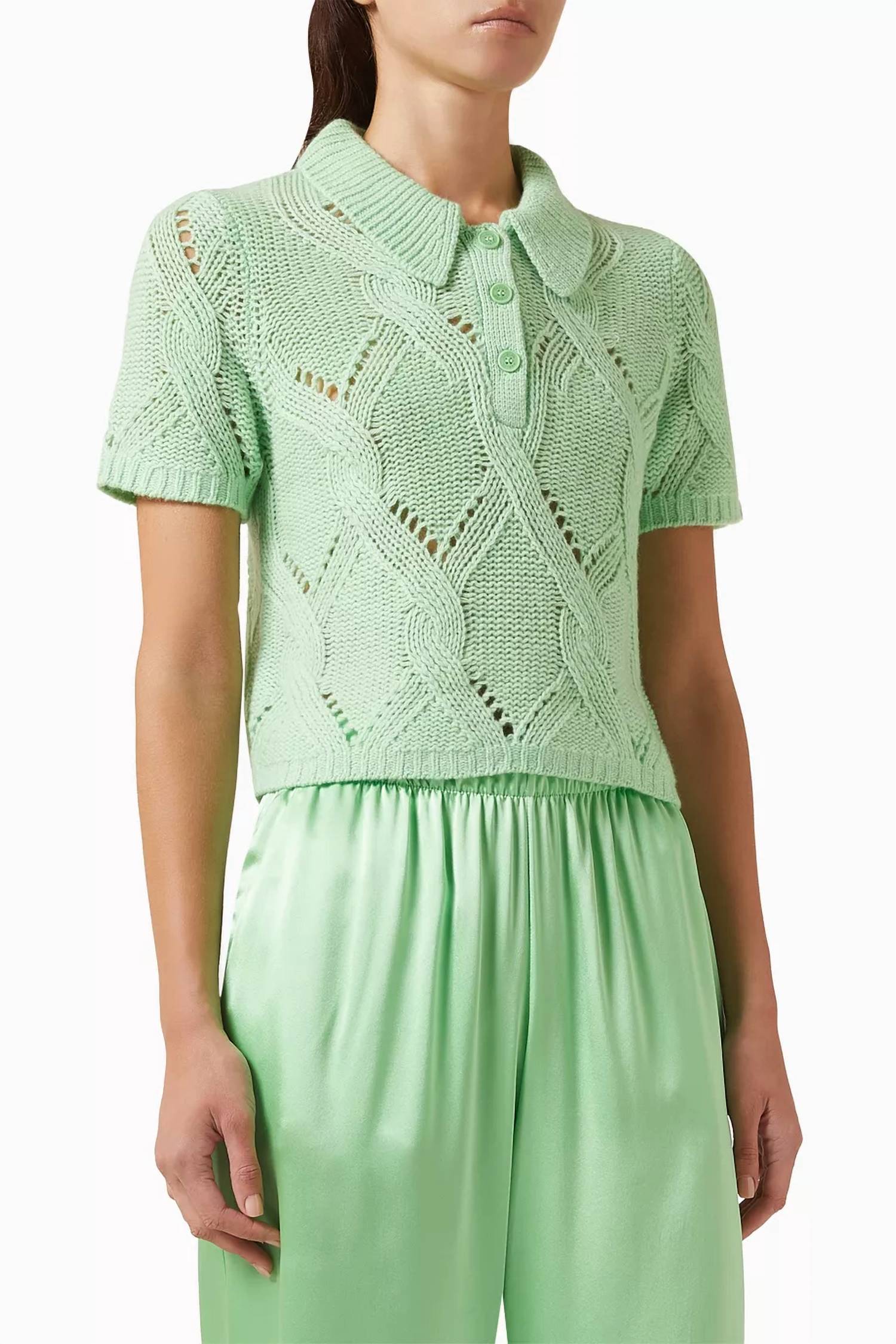 Sablyn - Cadence Shrunken Cable Cashmere Polo Top