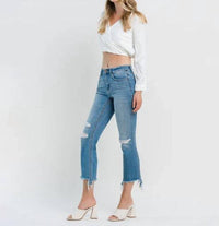 Flying Monkey - Bletilla Mid Rise Cropped Flare Denim Jeans