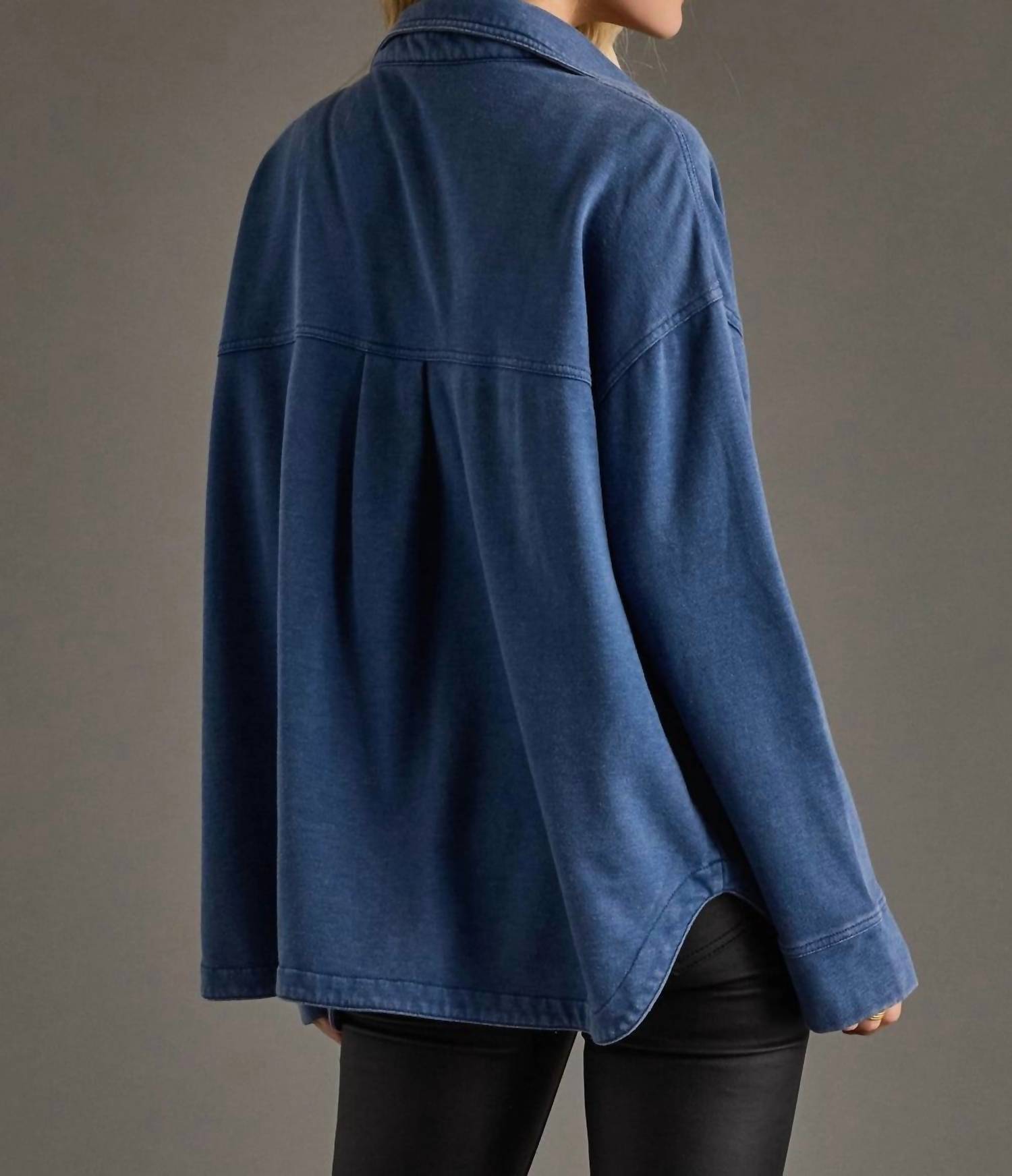 Panache Apparel Keira Super Soft Button Up Shirt in dark blue - women's shirt - alternate view