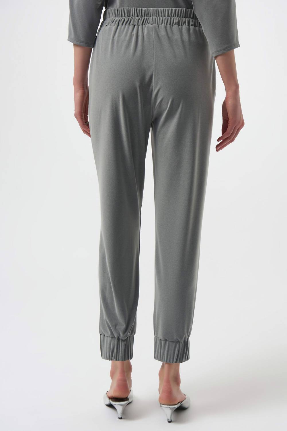 Joseph Ribkoff Silky Knit Pull-On Jogger Pants in grey melange - women's pants - detail view