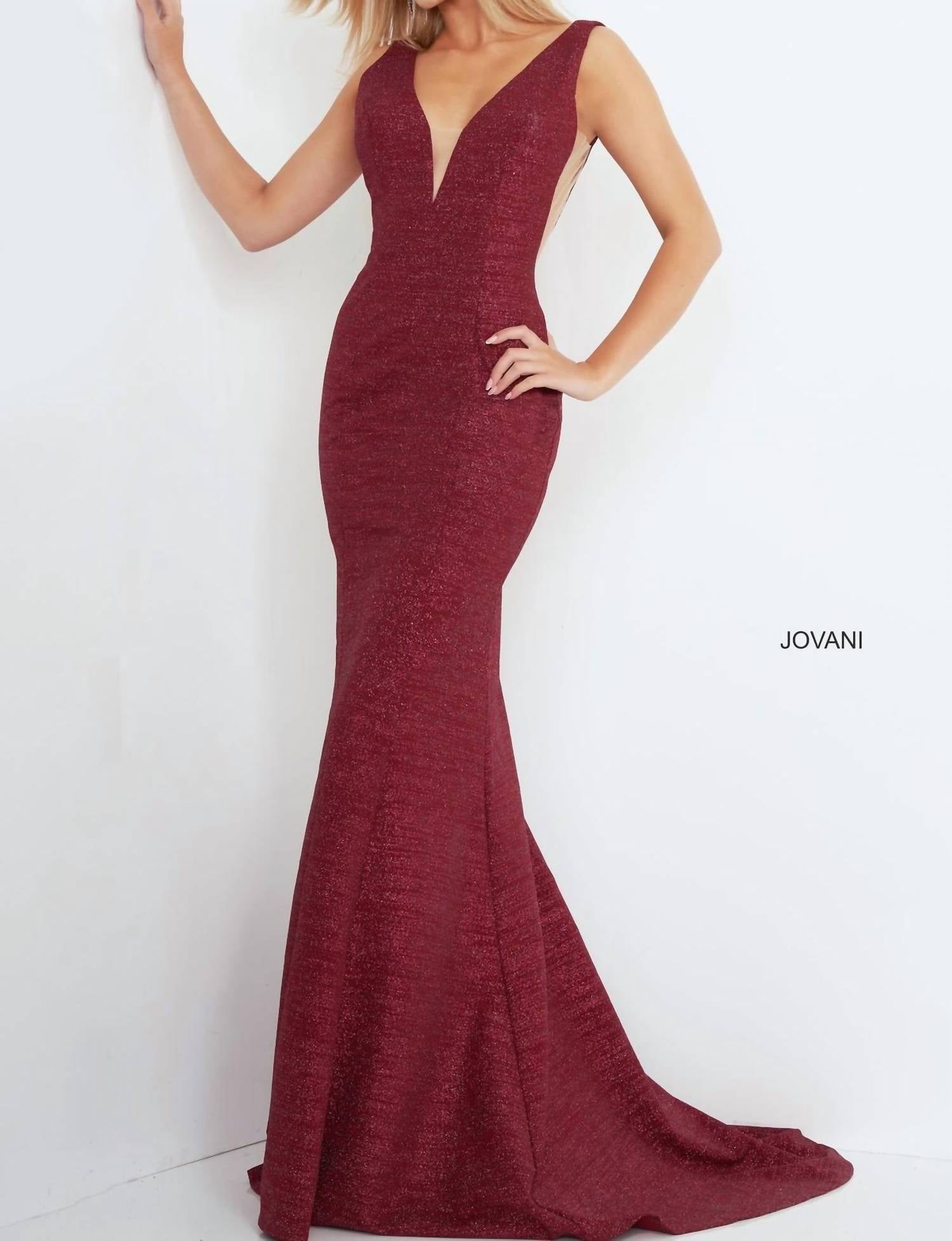Jovani - Glitter Jersey Mermaid Gown With Low Back