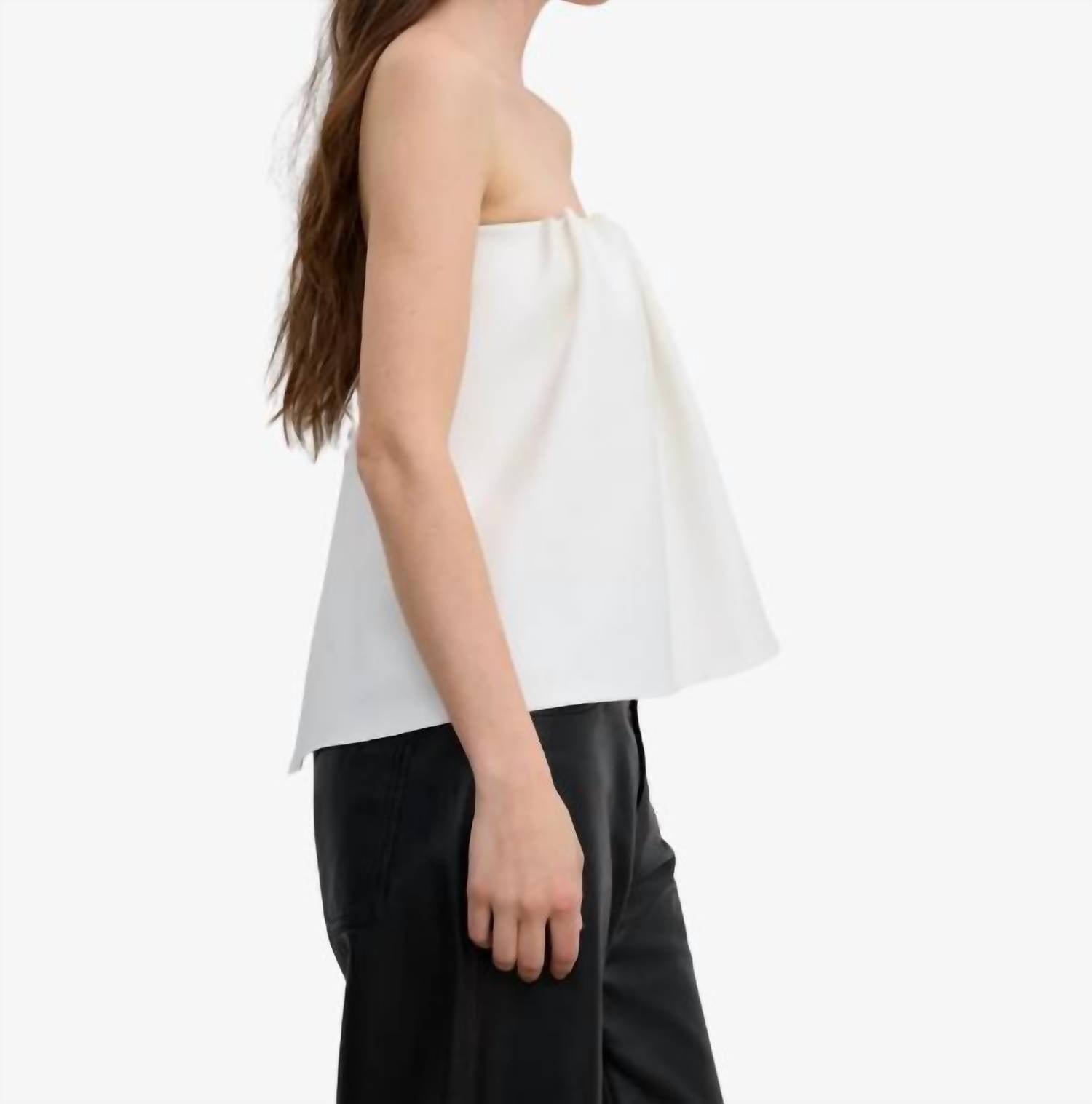 House of Dagmar Rouched Tube Top in white - women's blouse - detail view