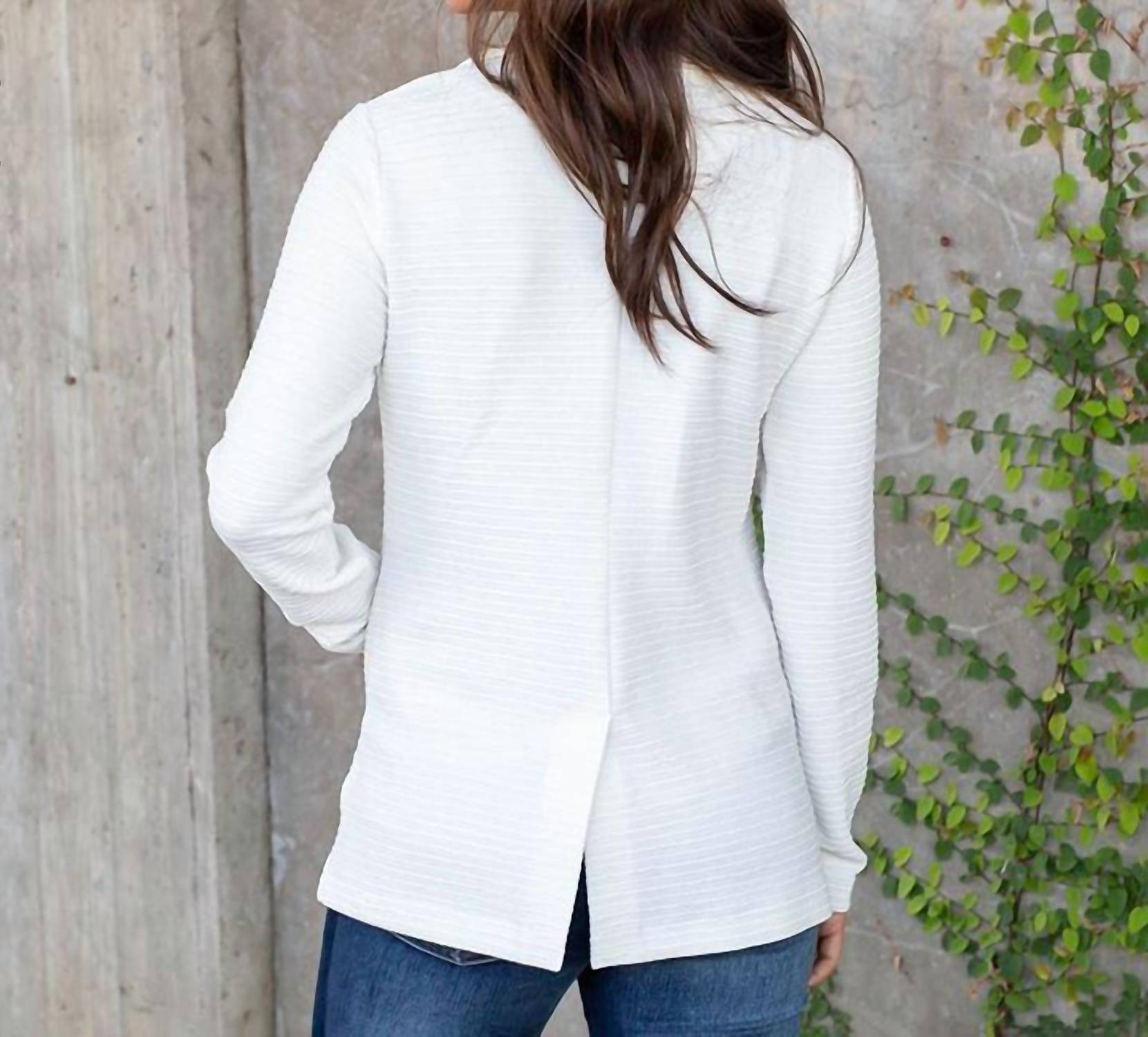 Grace and Lace Textured Front Button Blazer in white - women's jacket - detail view