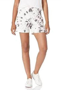 MONROW Kaleidoscope Tie Dye Pull on Shorts in grey white - women's shorts