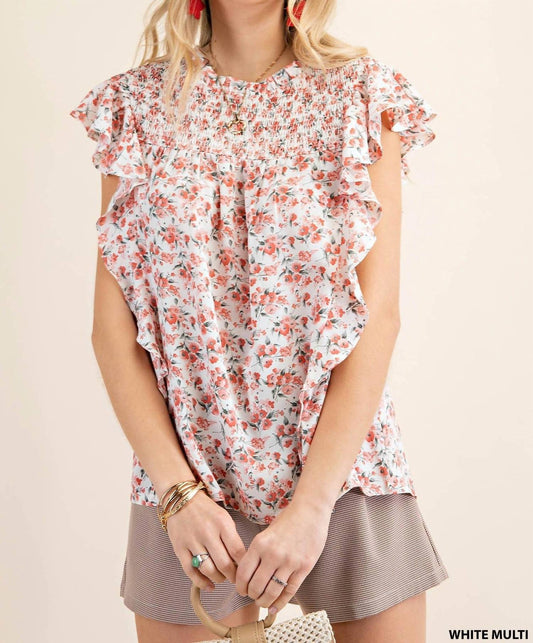 Kori - Dobby Printed Smocked Top