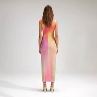 Self-Portrait - Women's Printed Mesh Rhinestone Midi Dress