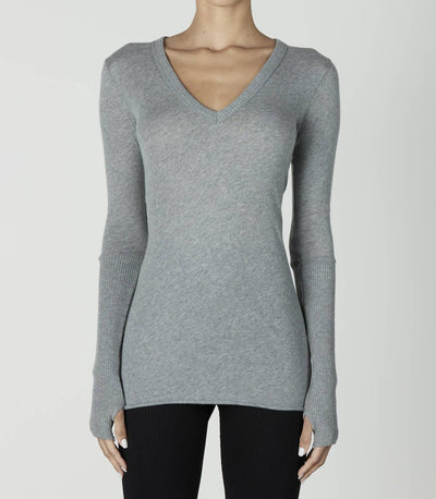 Enza Costa - CASHMERE FITTED CUFFED LONG SLEEVE V TOP