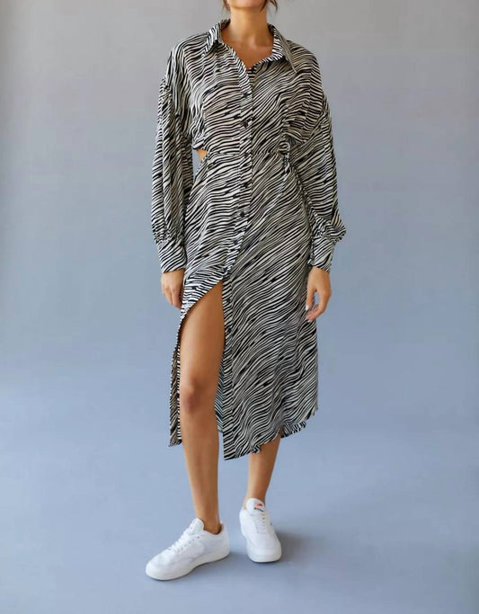 Ghospell - Ripple Cut Out Shirt Dress