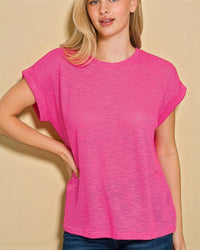 Zenana - Slub Rolled Sleeve Tee