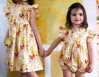 PINK CHICKEN Baby Girl Jennifer Bubble Dress in yellow chicks - kids' dress - detail view