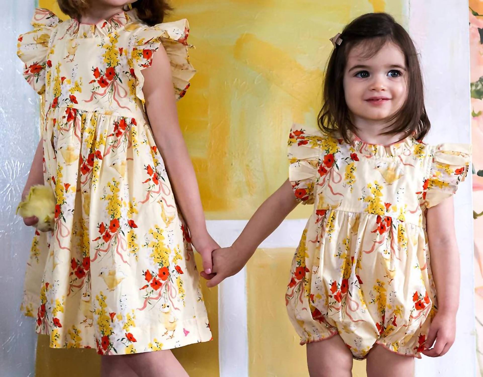 PINK CHICKEN Baby Girl Jennifer Bubble Dress in yellow chicks - kids' dress - detail view