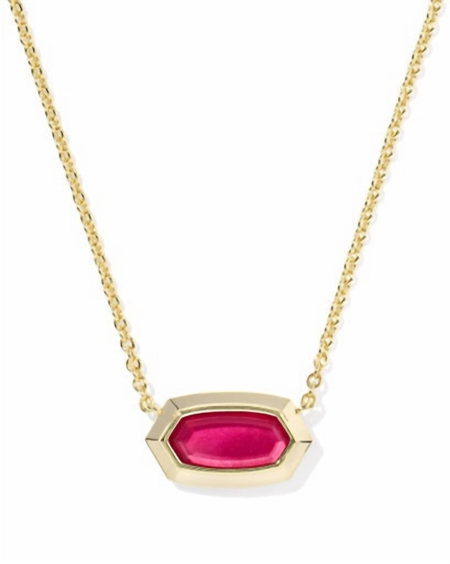 Kendra Scott ELISA BEZEL SHORT PENDANT NECKLACE in gold carmine red illusion - women's jewelry