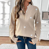 Lily Clothing V-neck Patchwork Lace Collar Sweater in light khaki - women's sweater