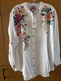 Johnny Was - Amara Floral Embroidered Mandarin Collar Long Sleeve Shirt