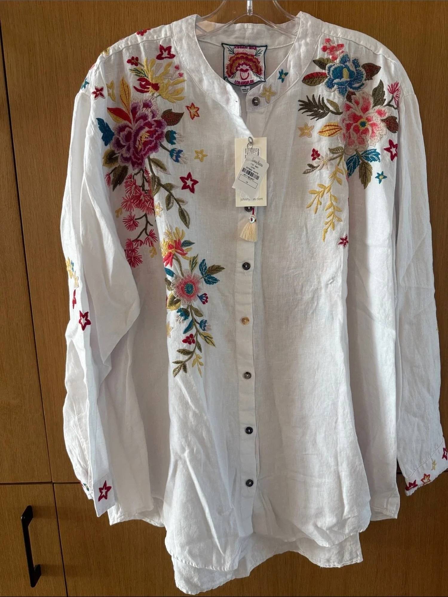 Johnny Was - Amara Floral Embroidered Mandarin Collar Long Sleeve Shirt