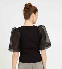 CABALLERO Alina Puff Sleeves Top in black - women's blouse - detail view